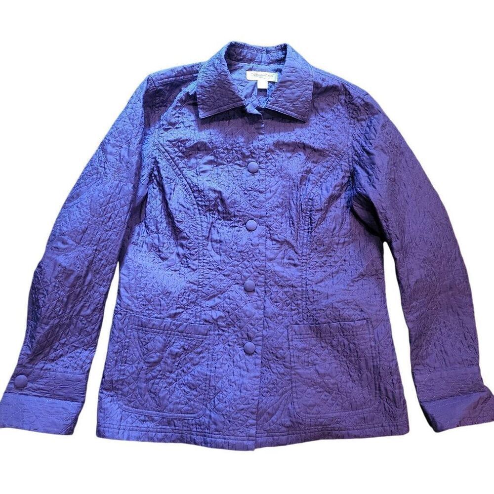Coldwater Creek Jacket Women's Small Purple Quilted Silk Button Up Lightweight